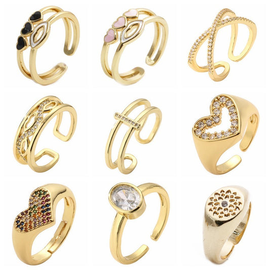 Copper Micro-set Zircon Geometric Ring