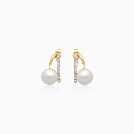 Danah Yellow Gold Earrings 18 Karat With Pearls And Zircon Stones