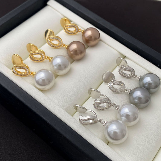 Exquisite Geometric Champagne Pearl Earrings