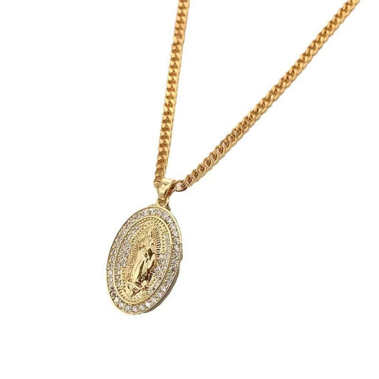 Vintage Men's Virgin Mary Zircon Pendant Necklace,Versatile For Multiple Occasions,Perfect Gift For Mother's Day, Teacher Appreciation Day And Graduation
