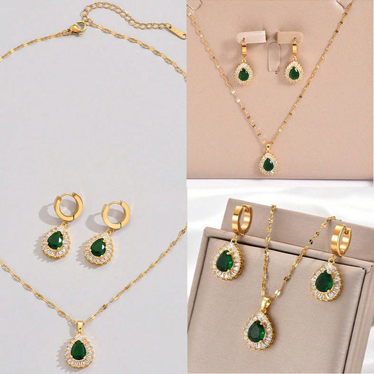 Retro Hong Kong Style Jade White Suit Necklace Earrings All-match Jewelry